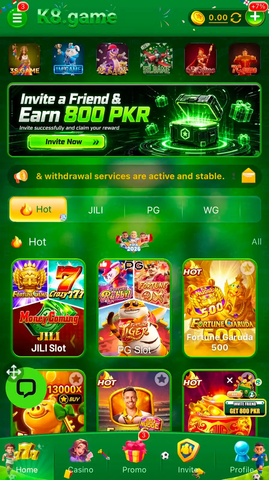 k8 game home screen